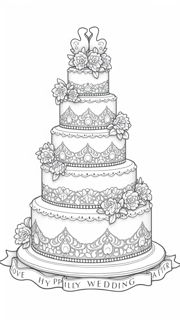 coloriage de gâteau de mariage